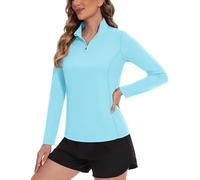 TACVASEN Damen UPF 50+ Wandershirt 1/4 Zip Surf Shirt Longsleeve Sommershirt Running Top Outdoor Hemd (L, Seeblau)