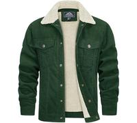 TACVASEN Herren Cordjacke Outdoorjacke Übergangsjacke Winter Gefütterte Jacke Casual Lässige Freizeitjacke mit Fell, Waldgrün, XL