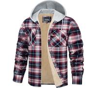 TACVASEN Herren Hemden Langarm Jacket Winter Karohemden Thermo Shirts Herrenhemden Arbeitshemden (M, Rot-Weiß)