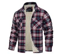 TACVASEN Herren Hemden Langarm Jacket Winter Karohemden Thermo Shirts Herrenhemden für Männer Freizeit, Rot-Weiß, M