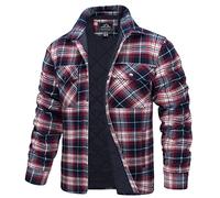 TACVASEN Herren Hemdjacke Warm Flanellhemd Karohemd Holzfällerjacke Thermohemd Jacke (M, Rot Weiß)