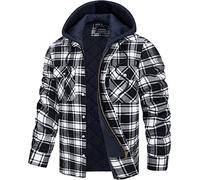 TACVASEN Herren Übergangsjacke Langarm Karierte Hemd Herrenjacken Gesteppte Hemdjacke Karohemd Lässige Hemd, Schwarz, XXL