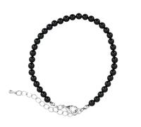 Taddart Minerals - Schwarzes Fußkettchen aus dem natürlichen Edelstein Turmalin Schörl mit 4 mm Kugeln und einer Verlängerung - handgefertigt