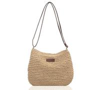 TAFACE 1 Stück Damen-Umhängetasche aus Stroh, Sommer-Strandtasche, modische Umhängetasche mit Reißverschluss und verstellbarem Riemen, Geeignet für Strandreisen, Urlaub, Dating (Beige)