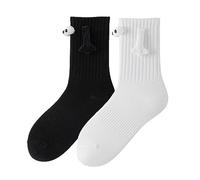 TAFACE 2 Paar magnetische Pärchensocken, süße und lustige Augensocken, 3D-Händchenhaltende Paarsocken, Cartoon-Händchenhaltende Socken, Unisex (Weiß + Schwarz)