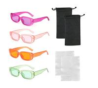 TAFACE 4 Brillen mit quadratischem Rahmen, 2 Brillentüchern, 2 Brillentaschen, Retro-Sonnenbrillen, modische farbige Brille, UV-Schutz, für Ausflüge, Strandurlaube und Poolpartys