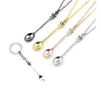 TAFACE 4 Stück Löffel Halskette mit 1 Schlüsselanhänger, Mini Charm, versteckter Schlüssel, Teelöffel Halskette Set für Ball, Party (Gold, Silber, Roségold, Schwarz), circonférence 60 cm, longueur