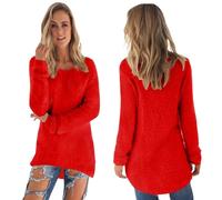 (TAG 5XL=EU 4XL, Rot) Warmer Winter Plüsch Pullover Damen Langarm Strickpullover Bequem Sweater Oberte