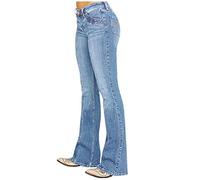 Tagesangebote Heute Sommer Jeans Damen Leicht Middle Jeans Jeans Denim Stretch Hosen Frauen Stickerei Taille Schlag Damenjeans Jeanshosen Für Frauen Mit Knöpfen The Deal