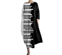 tagesangebote Kleid Damen Langarm Sommer Kleider Lang Freizeit Lose Sommerkleid Boho Maxikleid Elegant Drucken Rundhals Strandkleid mit Taschen maxikleid elegant Damen festlich lang blau