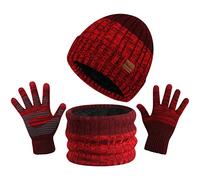 TAGVO 3-in-1-Wintermütze, Mütze, Schals, Set mit Handschuhen für Herren und Damen, Futter aus weichem Molton, Strickmütze, warm, Halswärmer, dehnbar, Touchscreen-Handschuhe mit 3 Fingern, Mütze, Schal