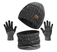 TAGVO 3-in-1-Wintermütze, Mütze, Schals, Set mit Handschuhen für Herren und Damen, Futter aus weichem Molton, Strickmütze, warm, Halswärmer, dehnbar, Touchscreen-Handschuhe mit 3 Fingern, Mütze, Schal