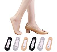 TAGVO 6 Paar Damen Füßlinge Spitze Unsichtbare Ballerina Socken mit rutschfest Silikon Schwarzes nacktes Grau