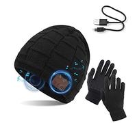 TAGVO Bluetooth V5.0 Beanie mit Touchscreen Handschuhen Set, Winter Warm Gestrickte Drahtlose Bluetooth Headset Musik Hut für Laufen Skifahren Wandern