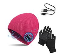 TAGVO Bluetooth V5.0 Beanie mit Touchscreen Handschuhen Set, Winter Warm Gestrickte Drahtlose Bluetooth Headset Musik Hut für Laufen Skifahren Wandern
