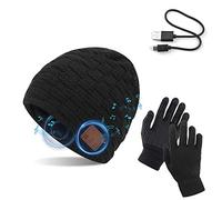 TAGVO Bluetooth V5.0 Beanie mit Touchscreen Handschuhen Set, Winter Warm Gestrickte Drahtlose Bluetooth Headset Musik Hut für Laufen Skifahren Wandern