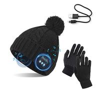 TAGVO Bluetooth V5.0 Beanie mit Touchscreen Handschuhen Set, Winter Warm Gestrickte Drahtlose Bluetooth Headset Musik Hut für Laufen Skifahren Wandern