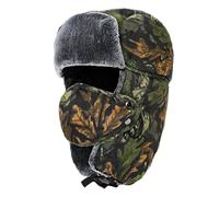 TAGVO Camouflage Trapper Hat Bomber Hat, Winter Warm Ear Flap Trooper Hat with Windproof Face Mask, Unisex Faux Fur Tactical Hunting Hat Ushanka Hat for Skiing Skating Outdoor Sport Activities