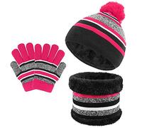 TAGVO Kinder Mütze Schal Handschuhe Set 3 in 1 Dickes Fleece Strickmütze Thermo Strickmütze für Kinder 3-6 Jahre Winter Zubehör