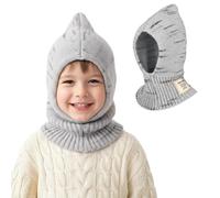 TAGVO Kinder Strick 2-in-1 Wintermütze Schal Set, Warme Kapuzenmütze mit Ohrenschutz und Halswärmer für Jungen & Mädchen, Winddichte Beanie