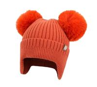 TAGVO Kinder Wintermütze mit Ohrenschutz, Doppelpompon Strickmütze aus Wollmischung, Warm & Weich für Jungen & Mädchen 2-8 Jahre