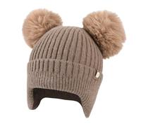 TAGVO Kinder Wintermütze mit Ohrenschutz, Doppelpompon Strickmütze aus Wollmischung, Warm & Weich für Jungen & Mädchen 2-8 Jahre