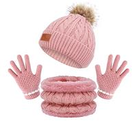 TAGVO Warme Mütze, Schal Set für Kinder, Winter, verdickt, Fleece, Thermo, Strick, Mütze, Halswärmer, für Kinder, Jungen, Mädchen, 1,5 - 5 Jahre, Winterzubehör-Set