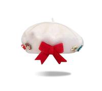 TAGVO Weihnachtsbaskenmütze Erwachsene Weihnachtsmütze Barett Baskenmütze Mit Kaschmir Wintermütze Barett Weihnachts Französischer Stil Barett