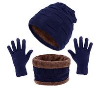 TAGVO Winter Unisex Beanie Mütze Schal Touchscreen Handschuhe Set 3 in 1, Dickes Fleece-Innenmaterial, Stretch-Strickmütze für Motorrad-Skifahren, Nackenwärmer, Touch-Handschuhe für Sport im Freien