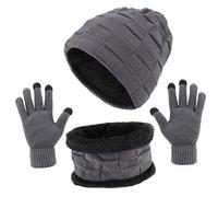 TAGVO Winter Unisex Beanie Mütze Schal Touchscreen Handschuhe Set 3 in 1, Dickes Fleece-Innenmaterial, Stretch-Strickmütze für Motorrad-Skifahren, Nackenwärmer, Touch-Handschuhe für Sport im Freien