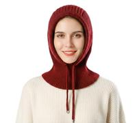 TAGVO Winter Warme Sturmhaube mit Kapuzenschal, Winddichte 2-in-1 Strickmütze und Schal mit Verstellbarer Kordelzug Weicher Strickschal mit Mütze, Einteilige Wintermützen und Nackenwärmer Unisex