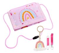 Tahbarshi Kinder Brustbeutel Umhänge Geldbeutel Dreifach Gefaltete Geldbörse Portemonnaie zum Umhängen Geschenk mit Regenbogen Schlüsselanhänger Schulkind für Mädchen für Münzen, Karten & Scheine