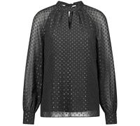 Taifun Damen Chiffonbluse mit Shiny-Dots Raglanarm, Langarm, Manschetten Polka Dots, unifarben Schwarz 36