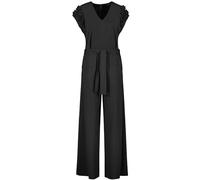 Taifun Damen Eleganter Jumpsuit mit Chiffon-Blumen überschnittene Schultern, Kurzarm unifarben lang Schwarz 44
