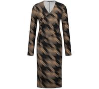 Taifun Damen Jerseykleid mit Wickel-Effekt Langarm Gemustert kniebedeckend Wood Gemustert 38