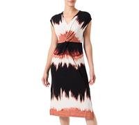 Taifun Damen Kleid Gewirke Kurzarm, überschnittene Schultern Gemustert knieumspielend Schwarz Gemustert 42