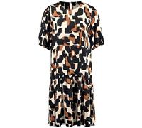 Taifun Damen Kleid mit Puffärmeln und Volant Puffärmel, halber Arm Gemustert knieumspielend Light Creme Gemustert 40