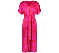 Taifun Damen Satinkleid mit Bindegürtel Kurzarm, überschnittene Schultern Gemustert kniebedeckend, wadenlang Magenta Gemustert 42