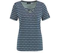 Taifun Damen T-Shirt mit hübschem Ausschnitt Kurzarm Gemustert Dark Ocean Gemustert XS