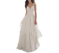 TAIGUHUI Brautkleid Damen Lange Braut Spitze Chiffon Brautkleid, Weiß, 42