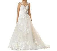 TAIGUHUI Brautkleid Damen Retro Lange Spitze Brautkleid Prom Kleid, Cremefarben, 40