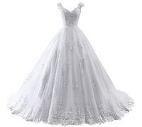 TAIGUHUI Brautkleid Lange Prinzessin Braut Tüll, Weiß, 38