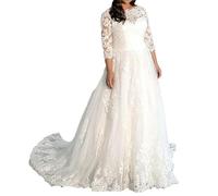 TAIGUHUI Brautkleid Standesamt Große Größen Spitze Brautkleid Boho Tüll Brautkleid, Elfenbein, 48