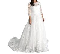 TAIGUHUI Brautkleid Standesamt Große Größen Spitze Brautkleid Boho Tüll Brautkleid, Weiß, 50
