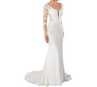 TAIGUHUI Brautkleider Standesamt Brautkleider Meerjungfrau Lange Spitze Brautkleid mit Zug, Elfenbein, 44