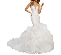 TAIGUHUI Meerjungfrau Brautkleid Lange Brautkleider Brautmode Spitze Ausschnitt, Weiß, 42