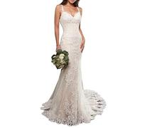 TAIGUHUI Meerjungfrau Brautkleid Lange Spitze Backless Brautkleid Zivilbüro Brautkleider, Weiß, 34