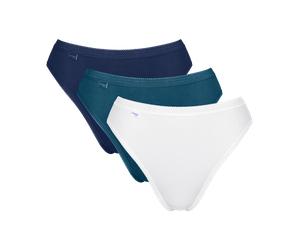 Taillenslip SLOGGI "Basic+ Tai", Damen, Gr. 38, bunt (blau combination), Single Jersey, Obermaterial: 95% Baumwolle, 5% Elasthan, körpernah, Unterhosen Taillenslip, mit hohem Beinausschnitt, Cotton-Mi
