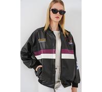 Taillierte Bomberjacke aus Kunstleder mit Schleife M