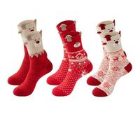 TaimeiMao 3 Paar Weihnachtssocken Dame Unisex, Elch Kuschelsocken Weihnachten Damen, Flauschige Socken, Kuschelsocken Adventskalender, Weihnachtsgeschenke/Wintergeschenke für Damen